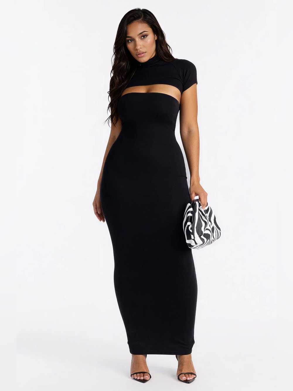 Sleek Black Cutout Maxi Dress with High Neck